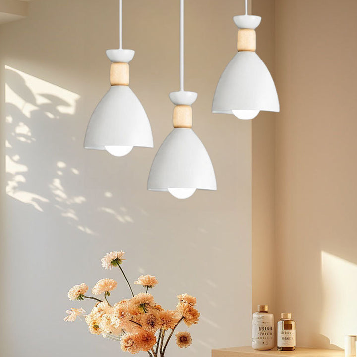 Lustre Moderne Minimaliste Demi-Ovale en Fer et Bois à 3 Lumières pour Salle à Manger 