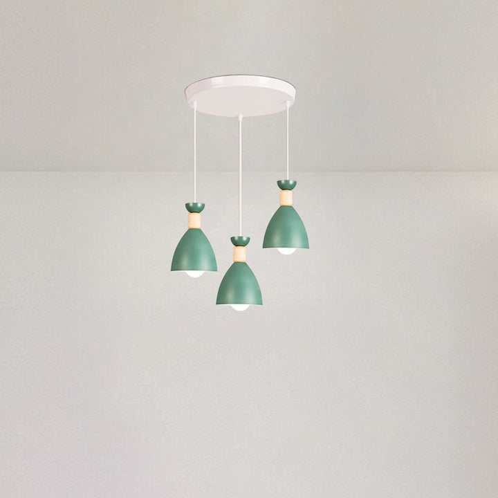 Lustre Moderne Minimaliste Demi-Ovale en Fer et Bois à 3 Lumières pour Salle à Manger 