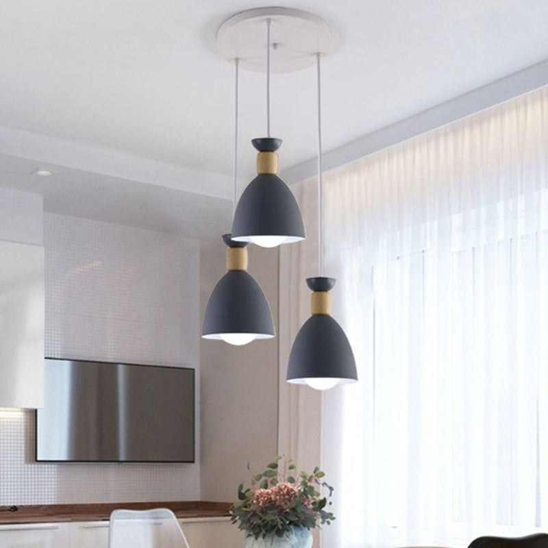 Lustre Moderne Minimaliste Demi-Ovale en Fer et Bois à 3 Lumières pour Salle à Manger 