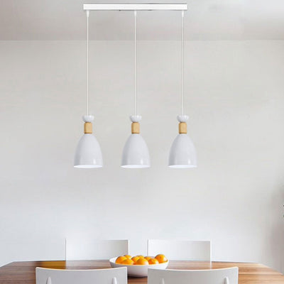 Moderne minimalistische halb ovale Eisen Holz 3-Licht Kronleuchter Insel Licht für Esszimmer 
