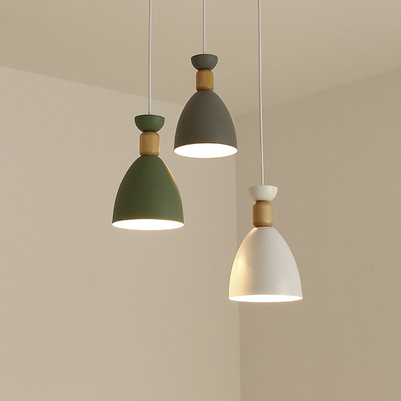 Lustre Moderne Minimaliste Demi-Ovale en Fer et Bois à 3 Lumières pour Salle à Manger 