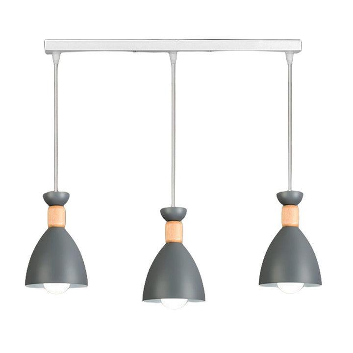 Lustre Moderne Minimaliste Demi-Ovale en Fer et Bois à 3 Lumières pour Salle à Manger 