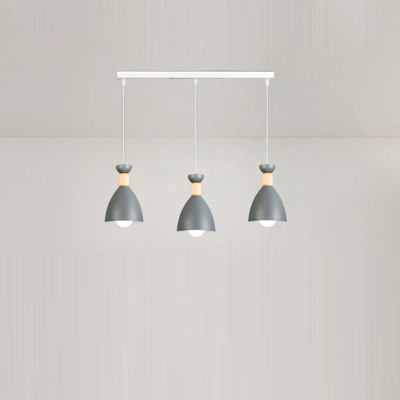Moderne minimalistische halb ovale Eisen Holz 3-Licht Kronleuchter Insel Licht für Esszimmer 