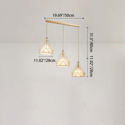 Zeitgenössische kreative Pyramide Kegel Eisen Stoff 3-Licht Kronleuchter Insel Licht für Esszimmer 