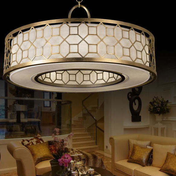 Lustre à cylindre en fer chinois traditionnel 3/4 lumières pour salon 