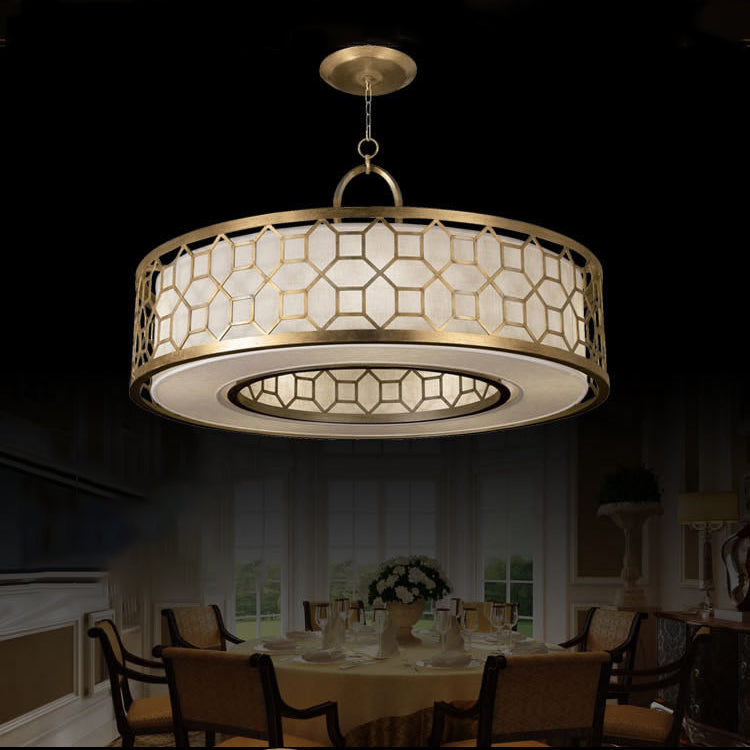 Lustre à cylindre en fer chinois traditionnel 3/4 lumières pour salon 