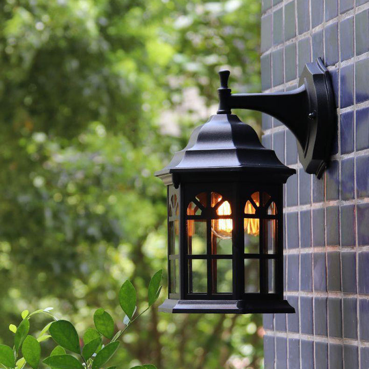 Lampe murale à une lumière en cylindre en verre et aluminium rustique traditionnel étanche pour patio extérieur 