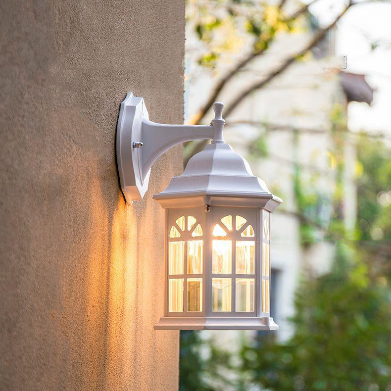 Lampe murale à une lumière en cylindre en verre et aluminium rustique traditionnel étanche pour patio extérieur 