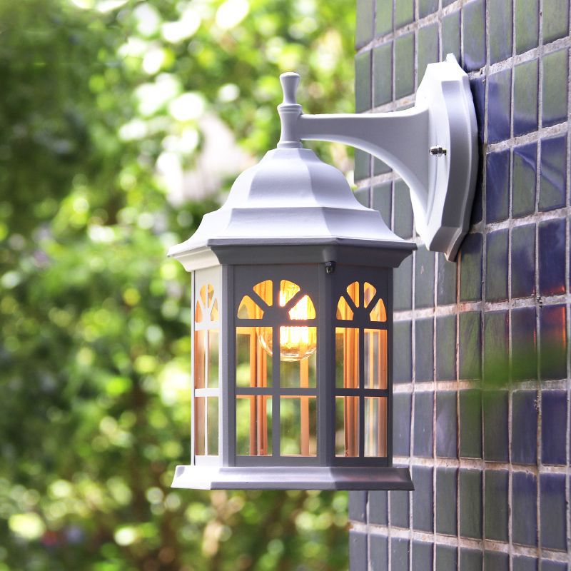 Lampe murale à une lumière en cylindre en verre et aluminium rustique traditionnel étanche pour patio extérieur 