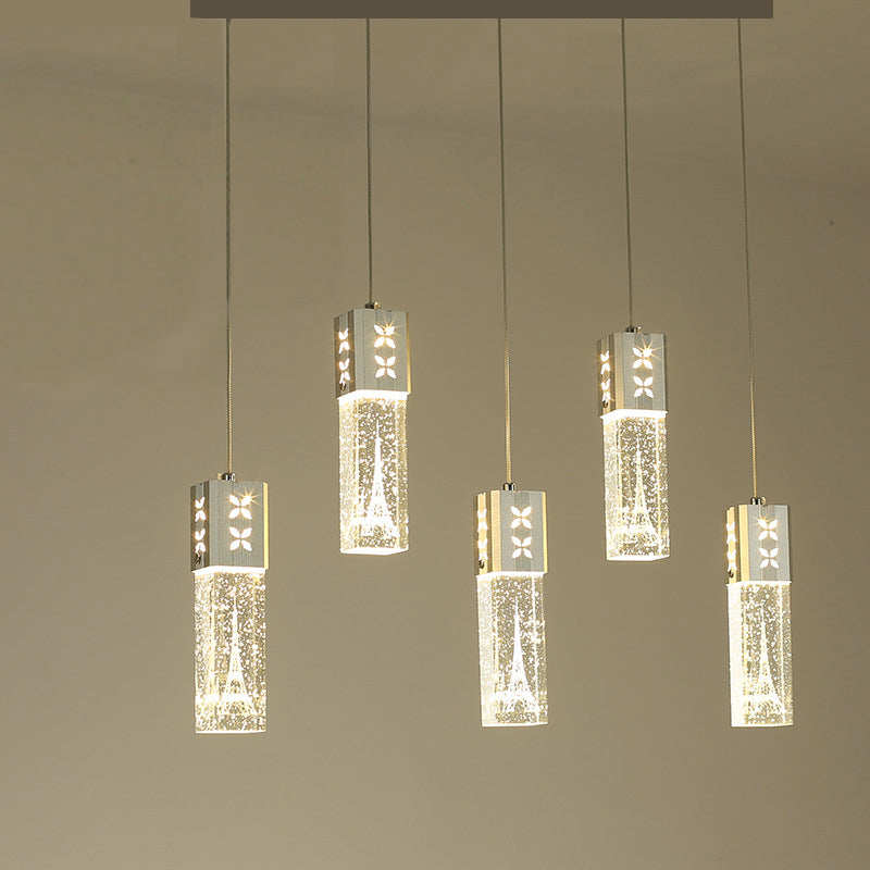 Zeitgenössischer kreativer langer Streifen-Aluminium-Edelstahl-Crysta-LED-Kronleuchter für Wohnzimmer 
