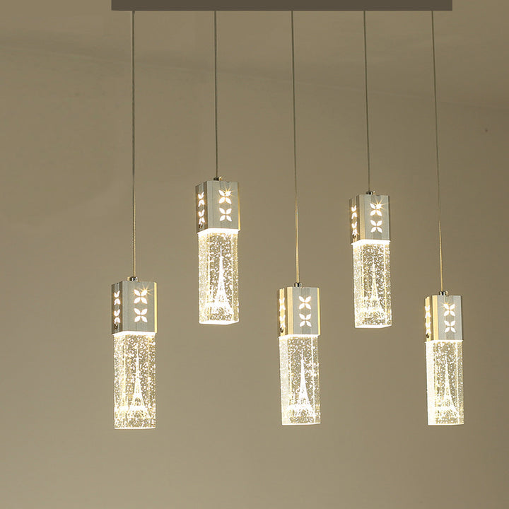 Zeitgenössischer kreativer langer Streifen-Aluminium-Edelstahl-Crysta-LED-Kronleuchter für Wohnzimmer 
