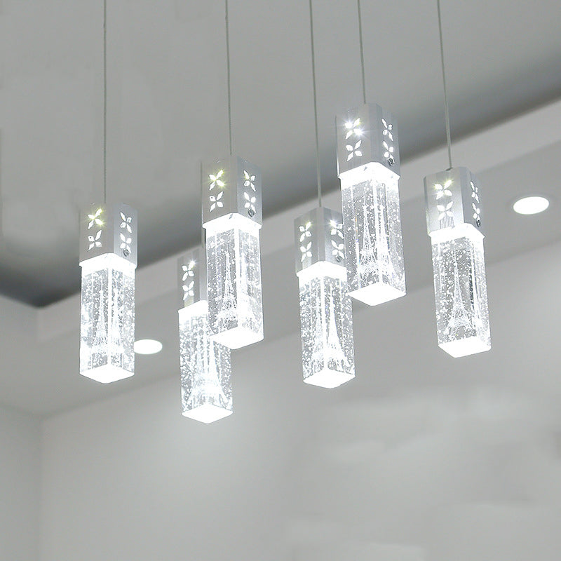 Zeitgenössischer kreativer langer Streifen-Aluminium-Edelstahl-Crysta-LED-Kronleuchter für Wohnzimmer 