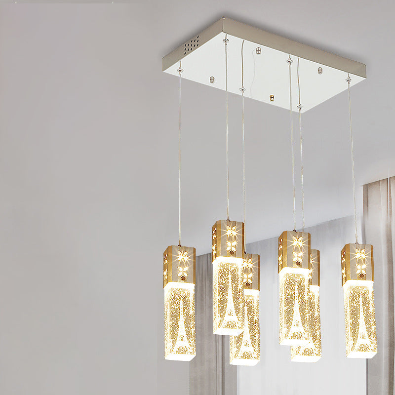 Zeitgenössischer kreativer langer Streifen-Aluminium-Edelstahl-Crysta-LED-Kronleuchter für Wohnzimmer 