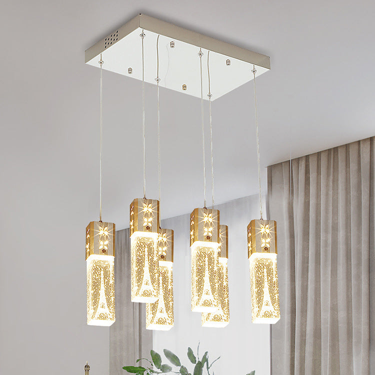 Zeitgenössischer kreativer langer Streifen-Aluminium-Edelstahl-Crysta-LED-Kronleuchter für Wohnzimmer 