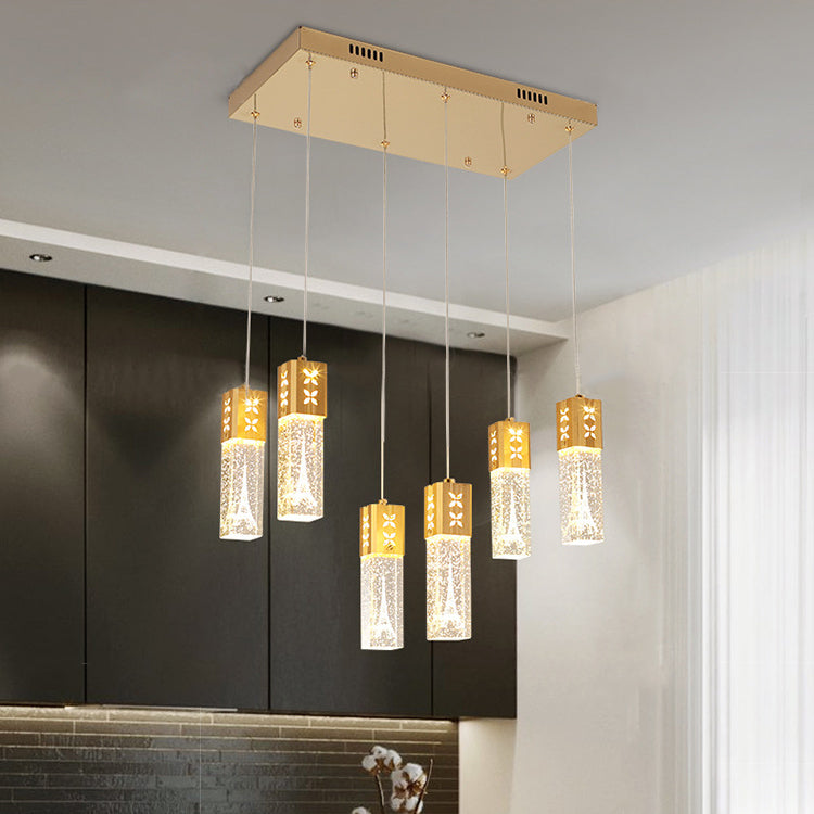Zeitgenössischer kreativer langer Streifen-Aluminium-Edelstahl-Crysta-LED-Kronleuchter für Wohnzimmer 