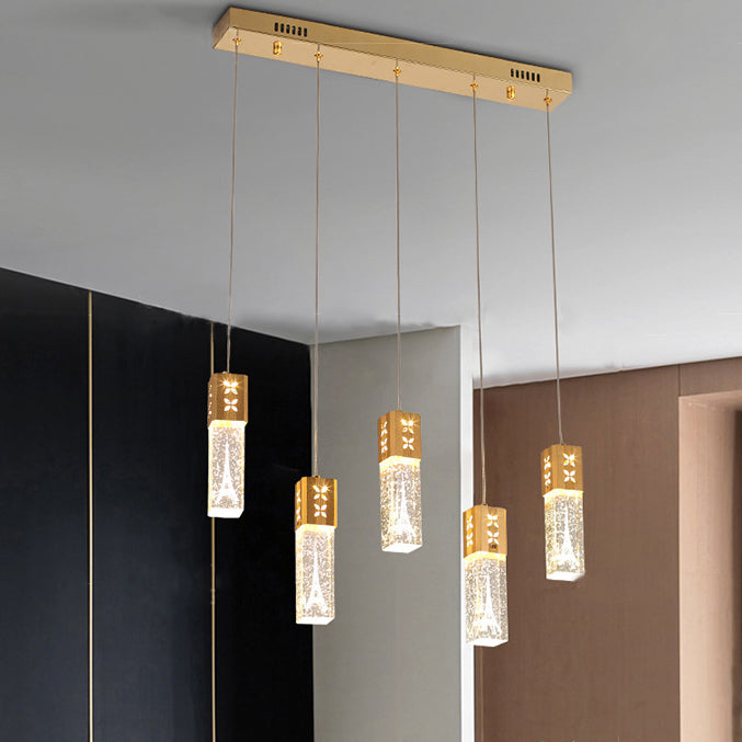Zeitgenössischer kreativer langer Streifen-Aluminium-Edelstahl-Crysta-LED-Kronleuchter für Wohnzimmer 