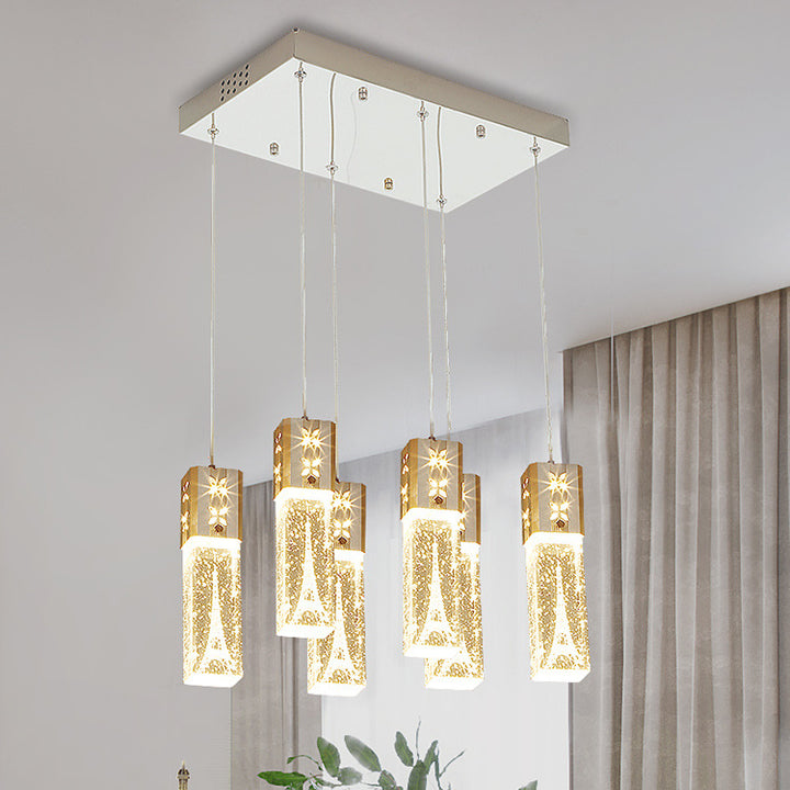 Zeitgenössischer kreativer langer Streifen-Aluminium-Edelstahl-Crysta-LED-Kronleuchter für Wohnzimmer 