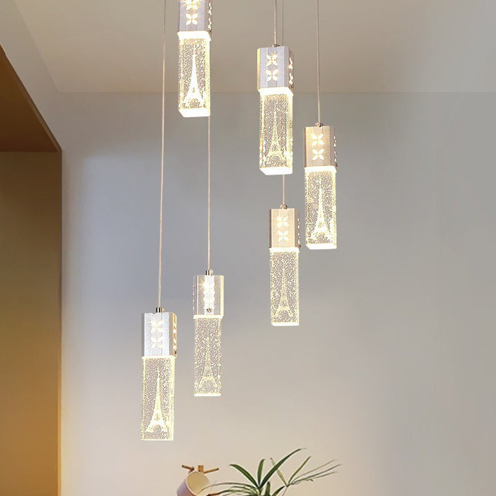 Zeitgenössischer kreativer langer Streifen-Aluminium-Edelstahl-Crysta-LED-Kronleuchter für Wohnzimmer 