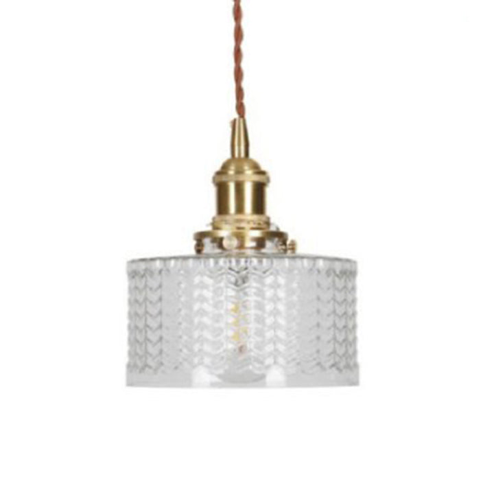 Lustre suspendu traditionnel vintage en verre cylindrique cuivre à 1 lumière pour chambre 