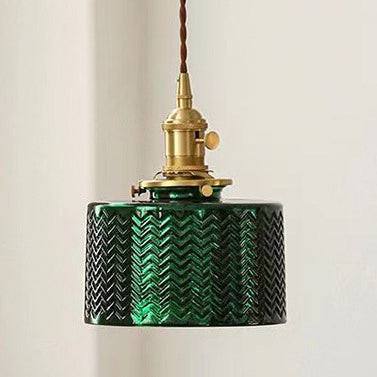 Lustre suspendu traditionnel vintage en verre cylindrique cuivre à 1 lumière pour chambre 