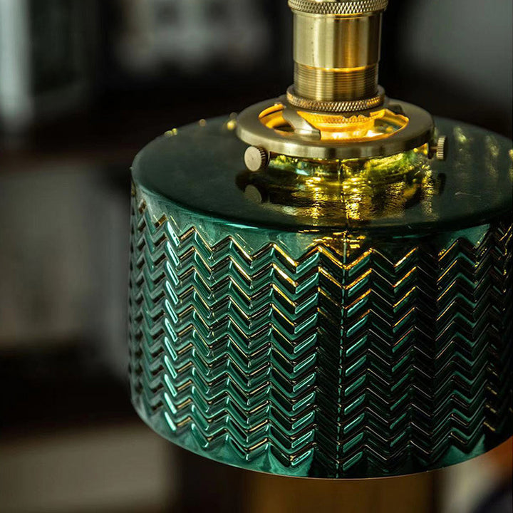 Lustre suspendu traditionnel vintage en verre cylindrique cuivre à 1 lumière pour chambre 