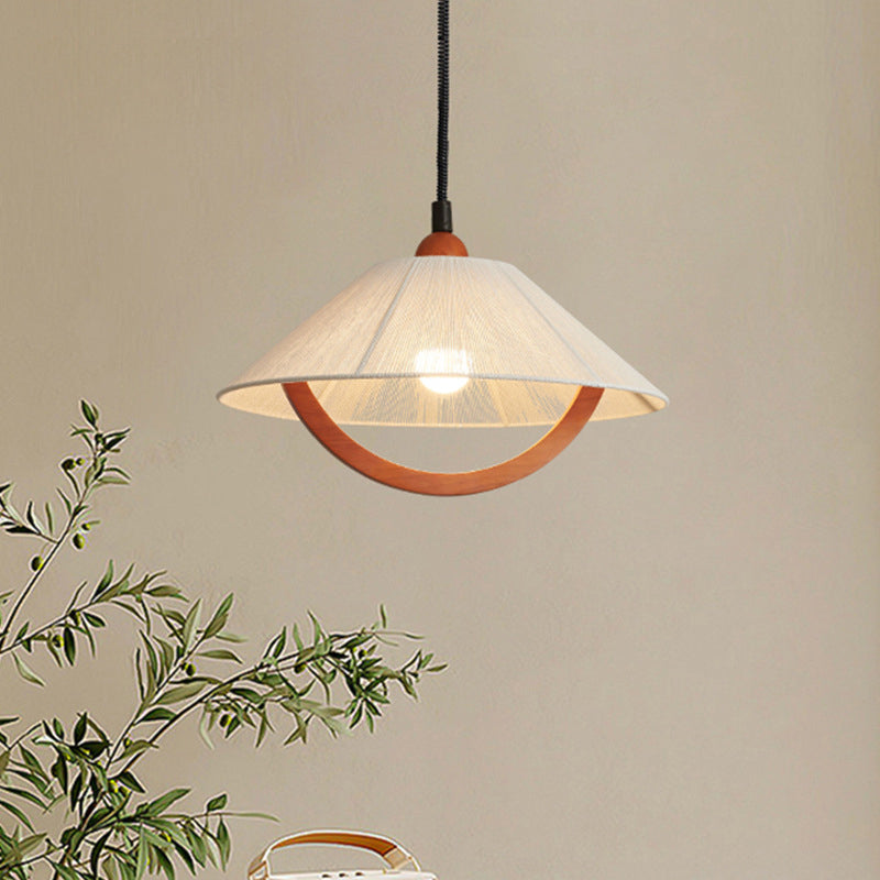 Traditional Vintage Cone Rubberwood Fabric 1-Light Pendant Light For Living Room