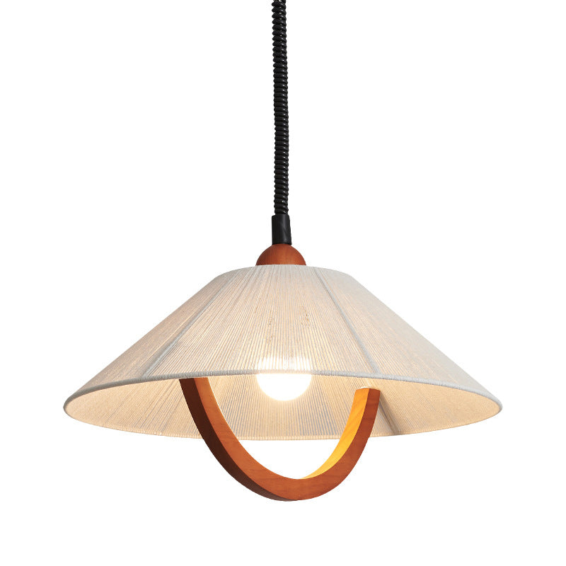 Traditional Vintage Cone Rubberwood Fabric 1-Light Pendant Light For Living Room