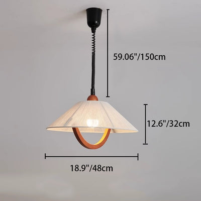Traditional Vintage Cone Rubberwood Fabric 1-Light Pendant Light For Living Room