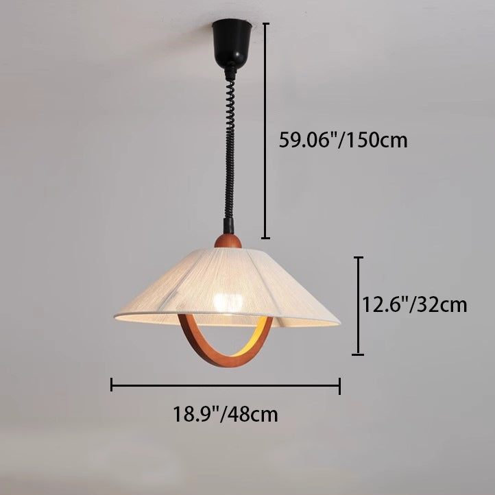 Traditional Vintage Cone Rubberwood Fabric 1-Light Pendant Light For Living Room