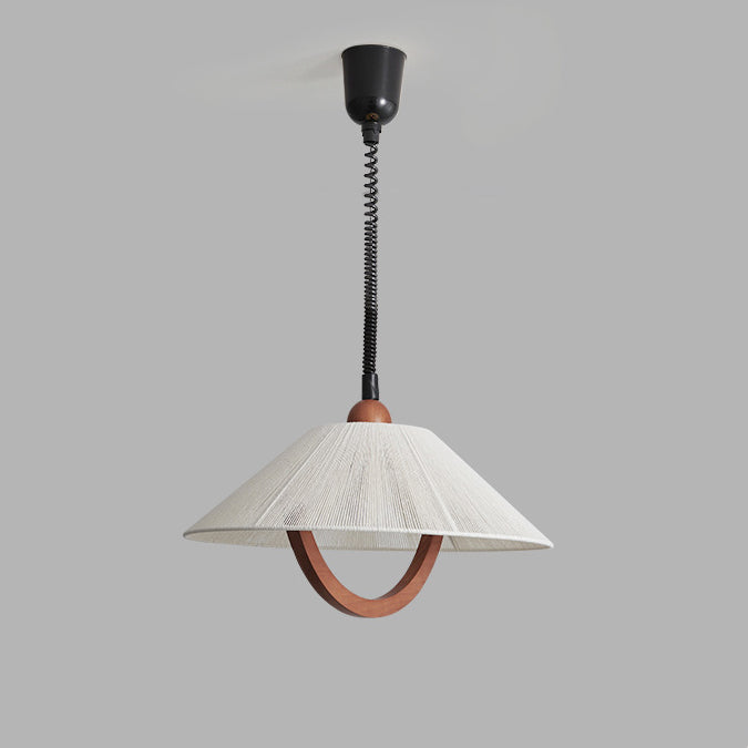 Traditional Vintage Cone Rubberwood Fabric 1-Light Pendant Light For Living Room