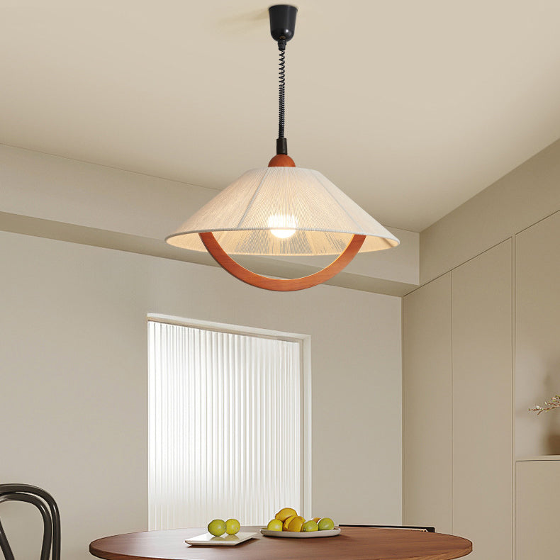 Traditional Vintage Cone Rubberwood Fabric 1-Light Pendant Light For Living Room