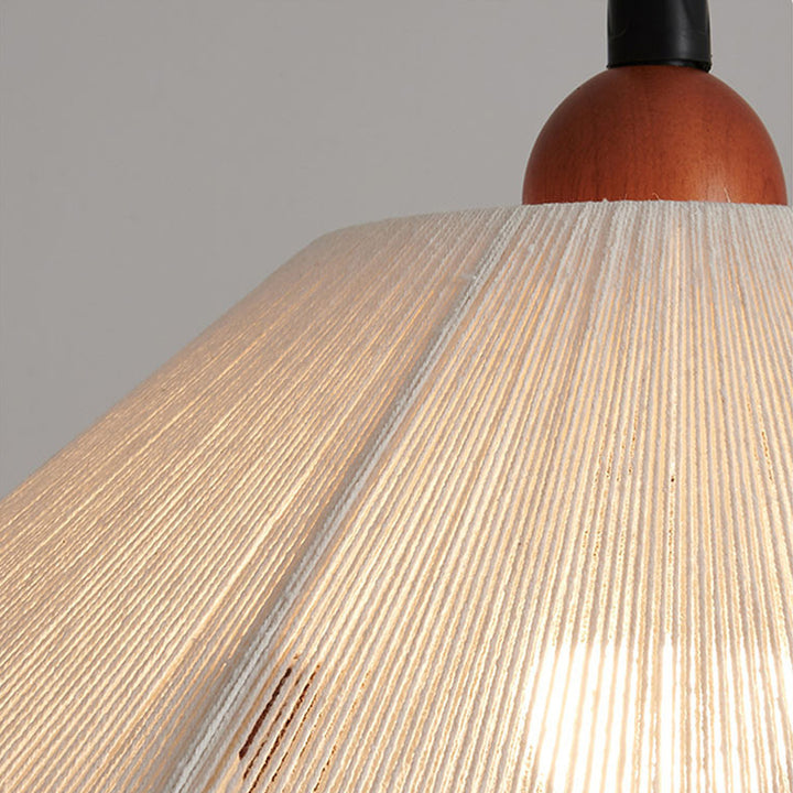 Traditional Vintage Cone Rubberwood Fabric 1-Light Pendant Light For Living Room