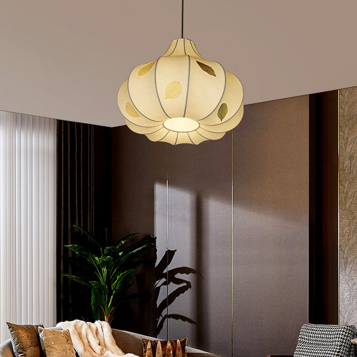 Suspension Luminaire à 1 Lumière en Tissu de Fer en Dôme Japonais Traditionnel pour Salon 