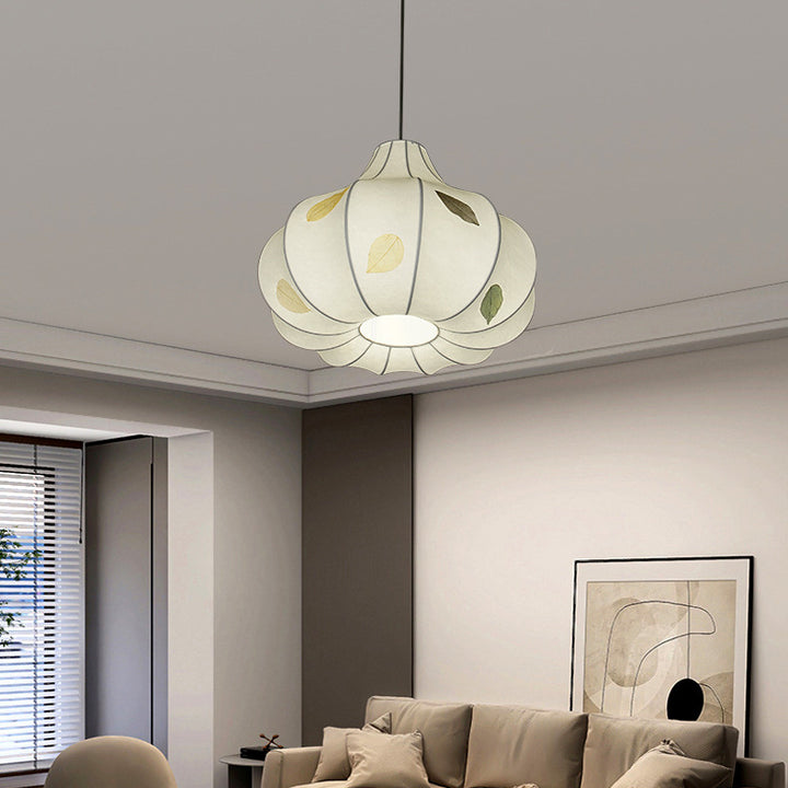 Suspension Luminaire à 1 Lumière en Tissu de Fer en Dôme Japonais Traditionnel pour Salon 