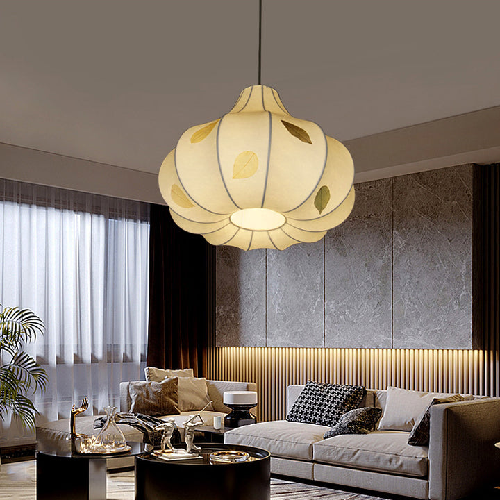 Suspension Luminaire à 1 Lumière en Tissu de Fer en Dôme Japonais Traditionnel pour Salon 