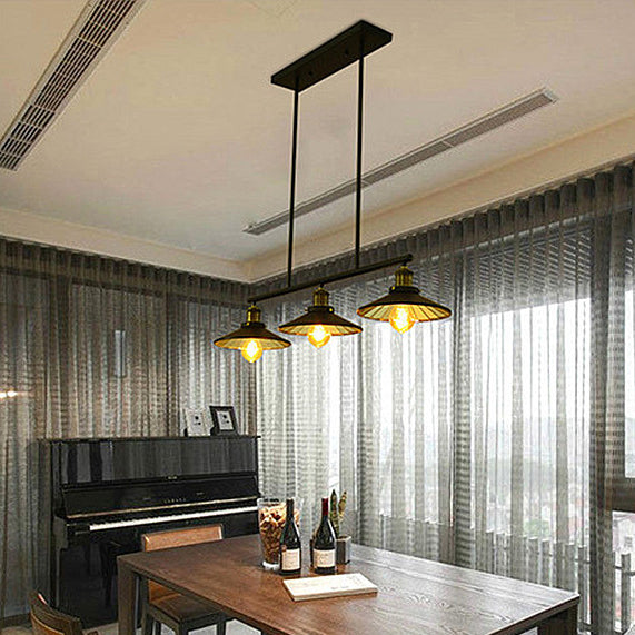 Traditionelle rustikale Scheibe Eisen Aluminium Glas 3-Licht Kronleuchter Insel Licht für Esszimmer 