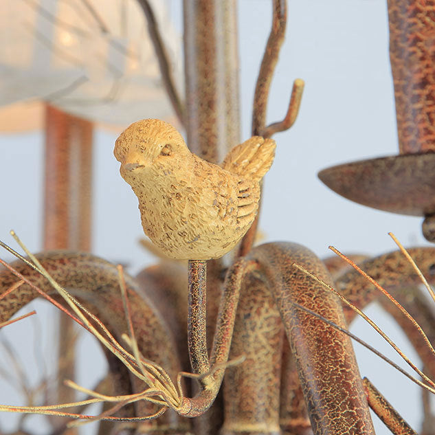 Traditioneller rustikaler Vogel-Eisen-Stoff-Kronleuchter mit 3/6 Lichtern für Wohnzimmer 