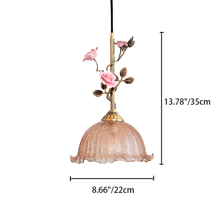 Lustre Suspendu à 1 Lumière en Laiton Céramique Verre Fleur Traditionnelle Française pour Chambre 