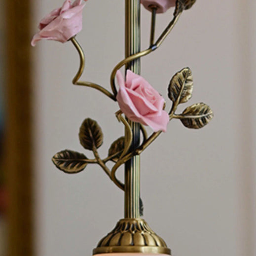 Lustre Suspendu à 1 Lumière en Laiton Céramique Verre Fleur Traditionnelle Française pour Chambre 