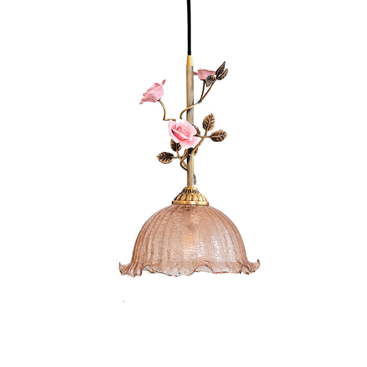 Lustre Suspendu à 1 Lumière en Laiton Céramique Verre Fleur Traditionnelle Française pour Chambre 