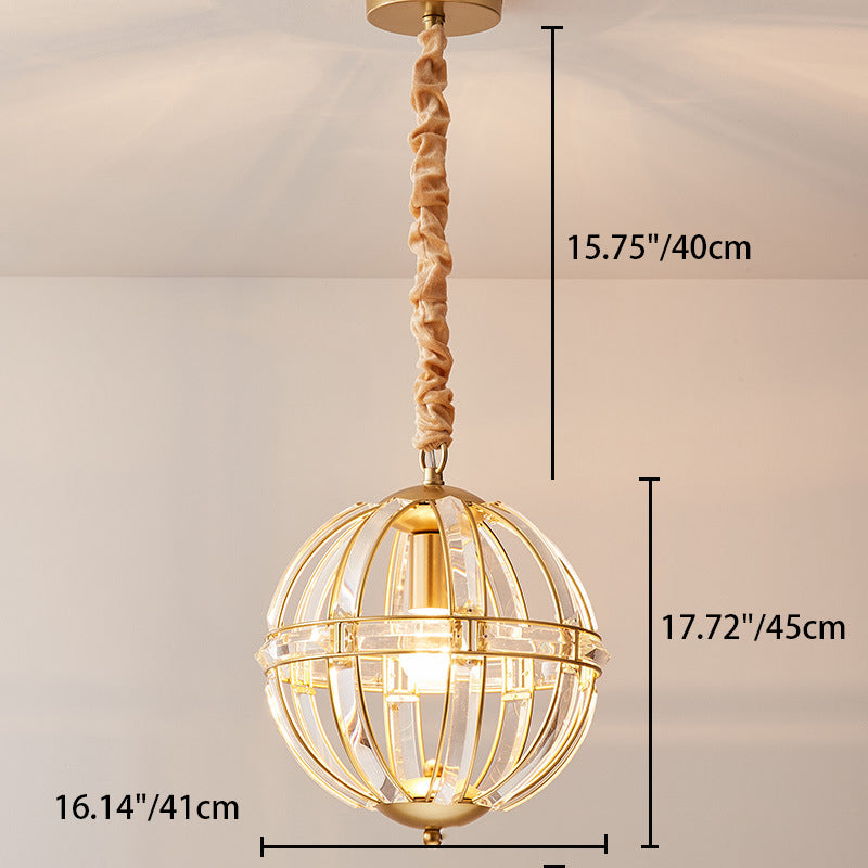 Suspension Luminaire à 3 Lumières en Cristal et Fer Sphérique Moderne pour Salon 