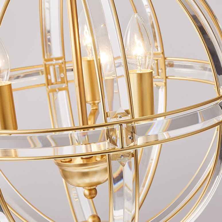 Suspension Luminaire à 3 Lumières en Cristal et Fer Sphérique Moderne pour Salon 
