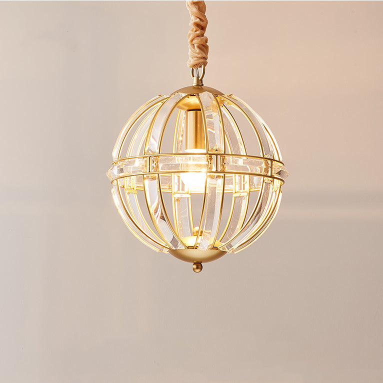 Suspension Luminaire à 3 Lumières en Cristal et Fer Sphérique Moderne pour Salon 