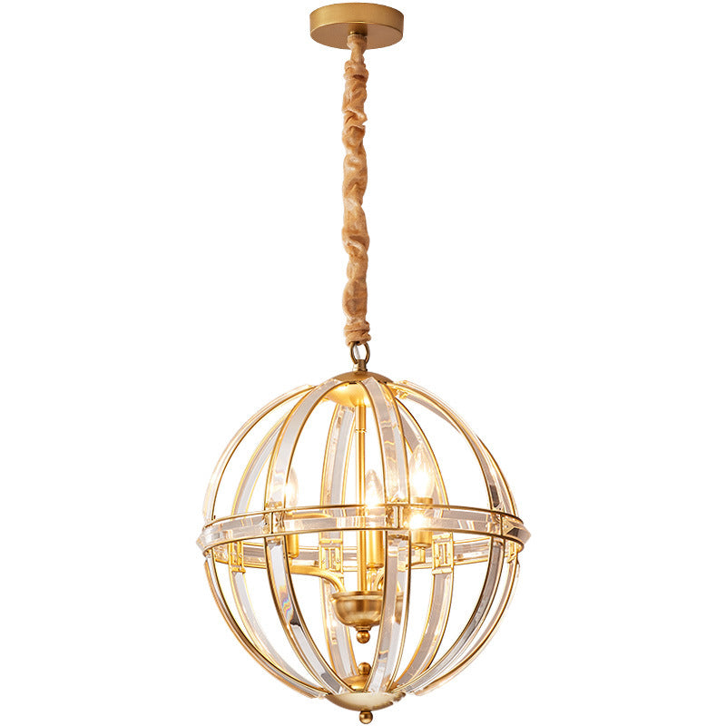 Suspension Luminaire à 3 Lumières en Cristal et Fer Sphérique Moderne pour Salon 