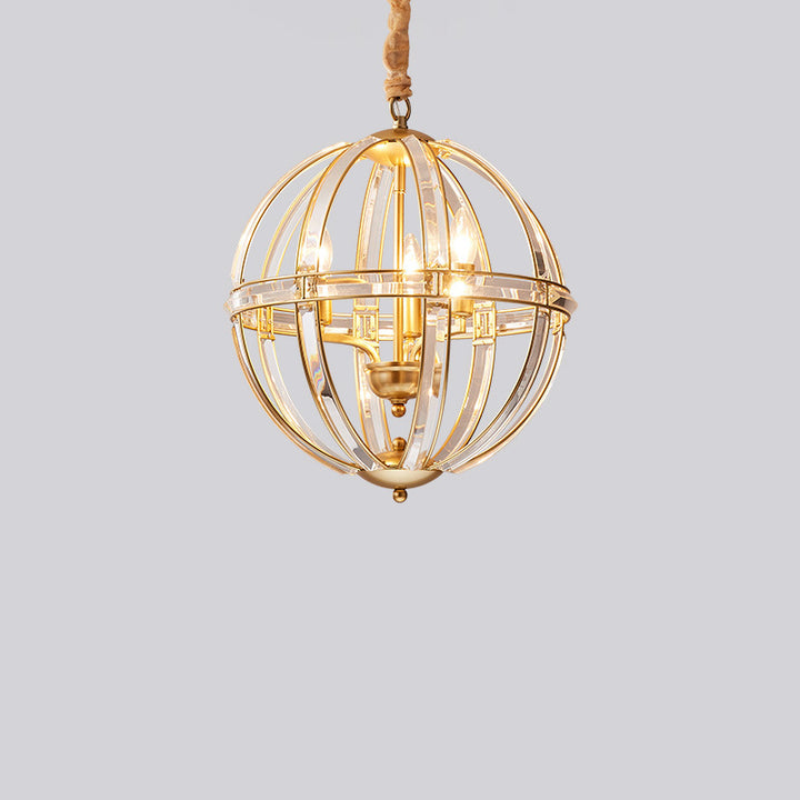 Suspension Luminaire à 3 Lumières en Cristal et Fer Sphérique Moderne pour Salon 