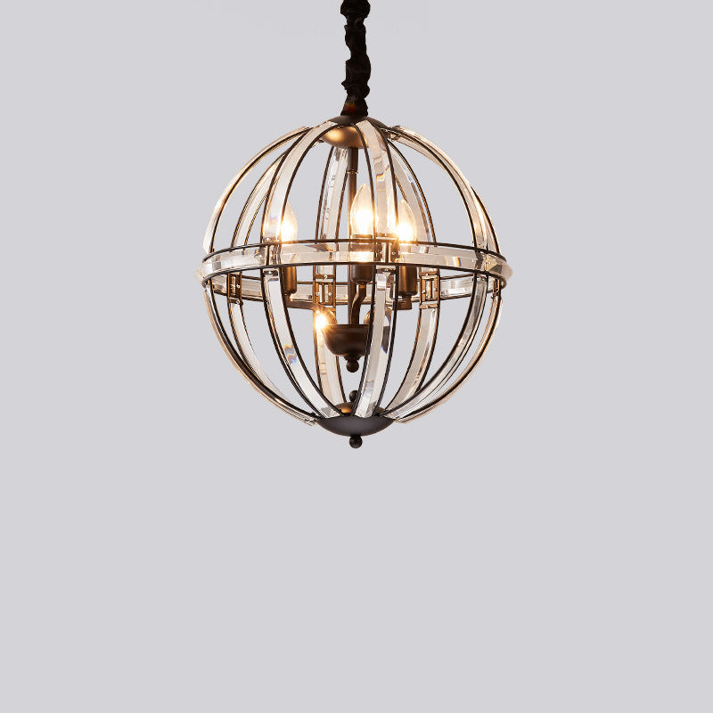 Suspension Luminaire à 3 Lumières en Cristal et Fer Sphérique Moderne pour Salon 