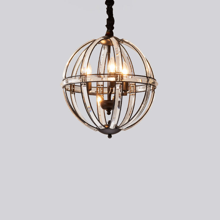 Suspension Luminaire à 3 Lumières en Cristal et Fer Sphérique Moderne pour Salon 