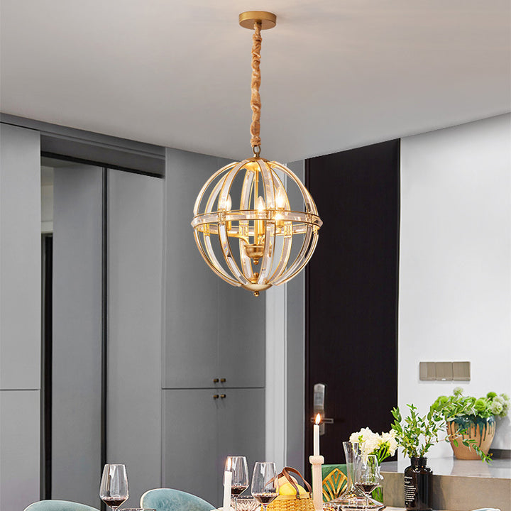Suspension Luminaire à 3 Lumières en Cristal et Fer Sphérique Moderne pour Salon 