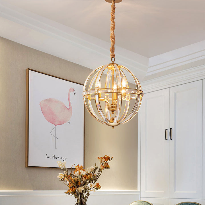 Modern Luxury Sphere Iron Crystal 3-Light Pendant Light For Living Room