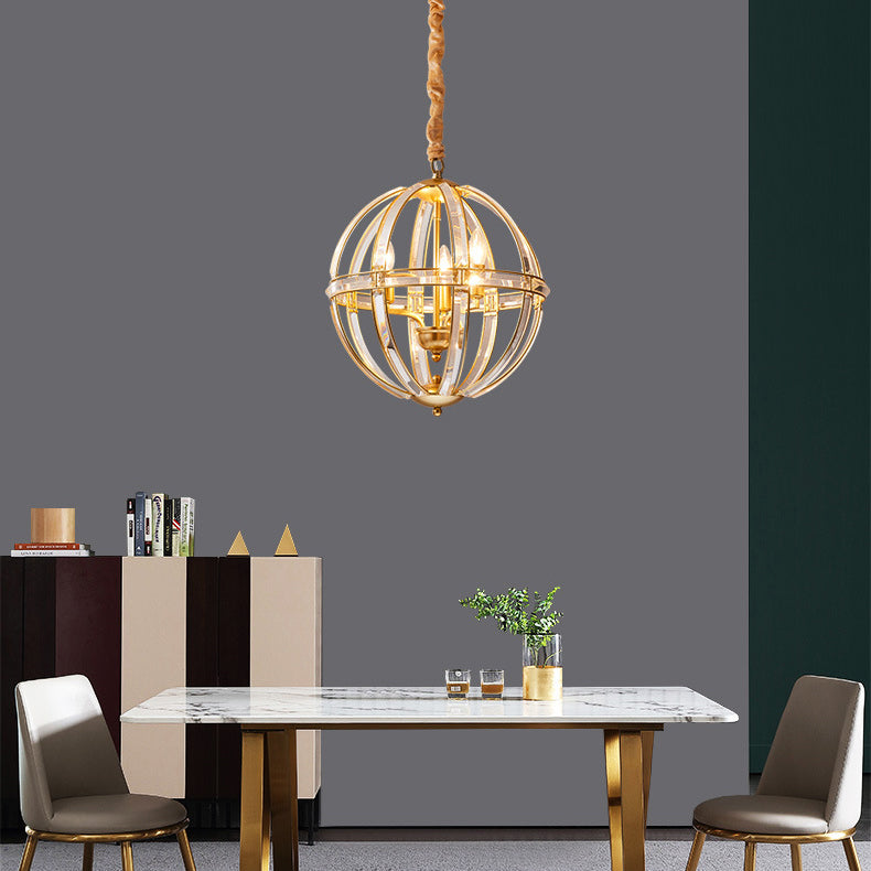 Suspension Luminaire à 3 Lumières en Cristal et Fer Sphérique Moderne pour Salon 